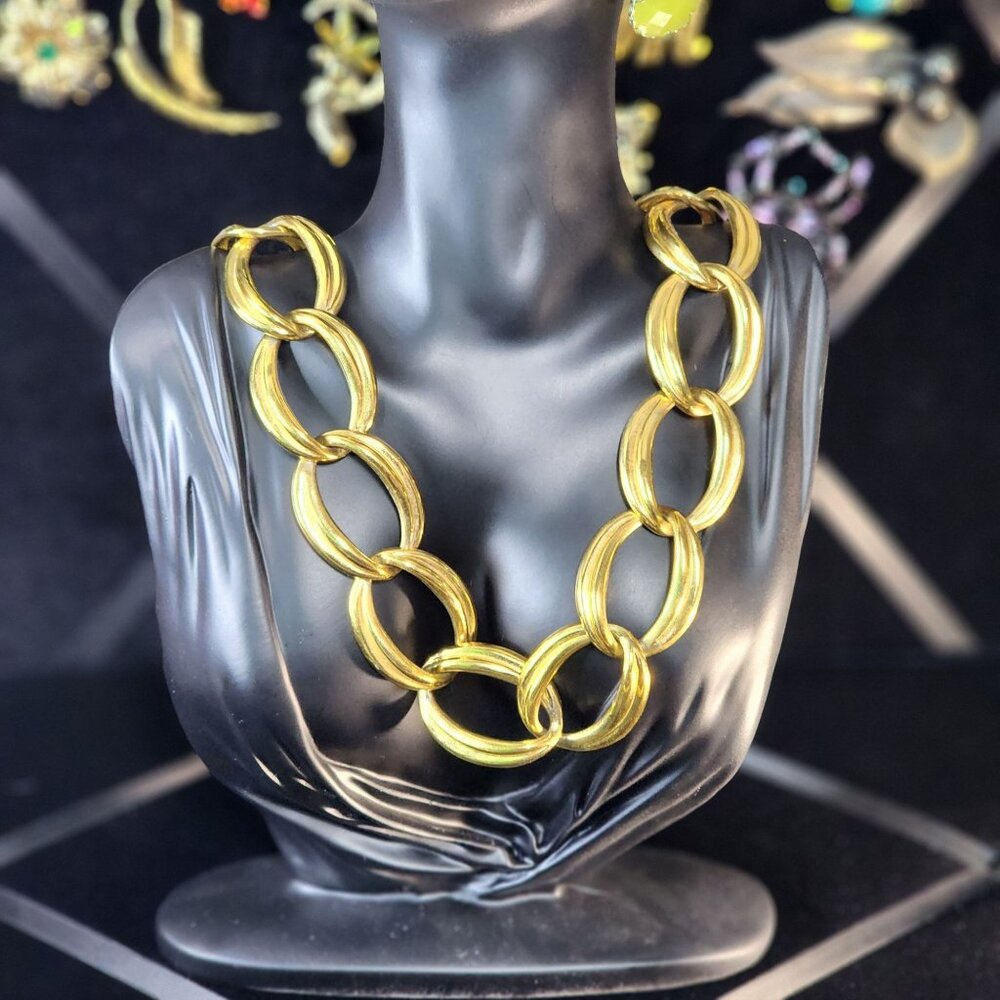 Vintage Signed Napier F90 Designer Statement Gold Chunky Chain Necklace